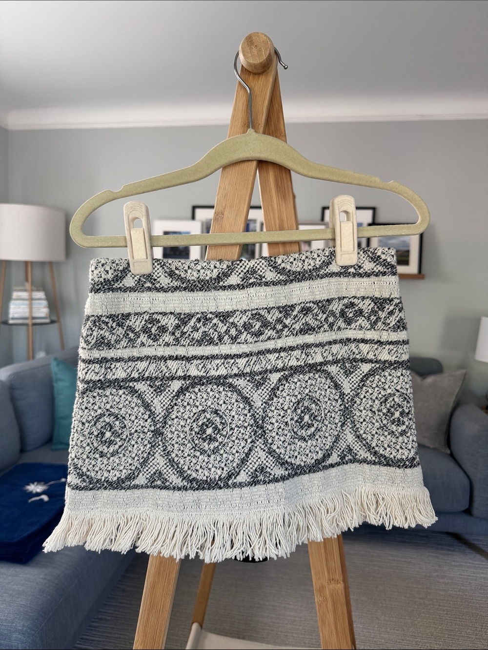 Maje Black and Cream Boho Fringe Mini Skirt (Skort)